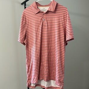 J. Crew Men’s Performance polo. Salmon color w/ blue stripes.